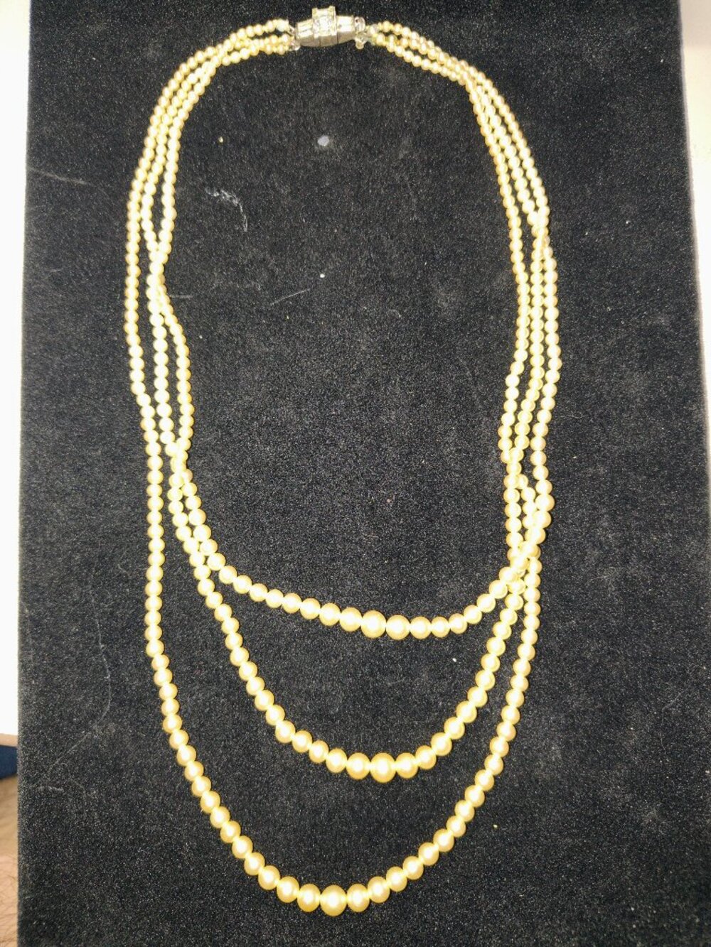 Vintage Sterling Multi‑Strand Graduated Pearl Necklace- Mid‑Century Signed Clasp